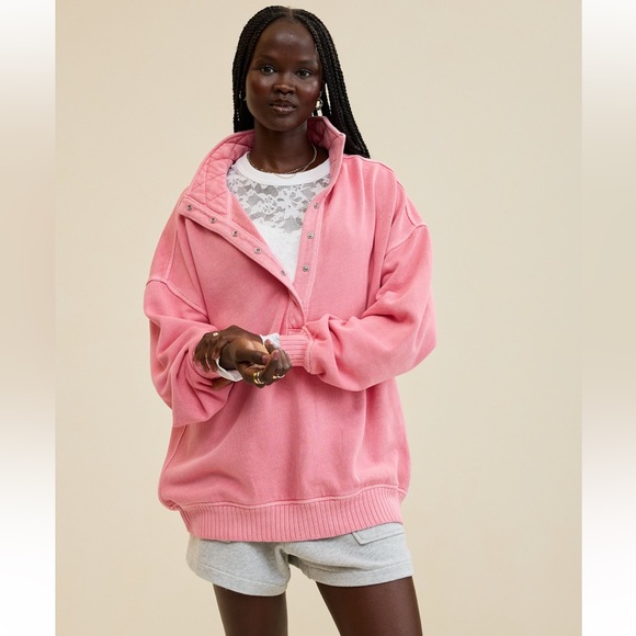 Aerie Pink Pullover O Snap Sweatshirt Size XL, NWT - Picture 2 of 5